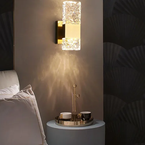 Miniatura 5 de Modernos apliques de pared de cristal, lámpara de pared con acabado de color dorado mate, iluminación de pared de cristal con pantalla de vidrio