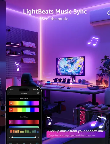 Miniatura 6 de Lepro SE1 AI - Tira de luces LED inteligentes – Tiras de luz RGB que cambian de color de 16.4 pies con control de aplicación, iluminación generada