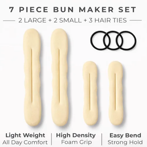 Miniatura 2 de Styla Hair Creador de Moños Rubio Mágico Paquete de 4 (2 Pequeños, 2 Grandes) - Moños de Esponja de Espuma con Ligas para el Cabello, Accesorios