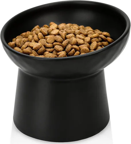 YauYik Cuenco elevado para gatos, color negro, cuencos elevados de comida para gatos con ángulo inclinado, sin estrés, antivómitos, cuenco de agua