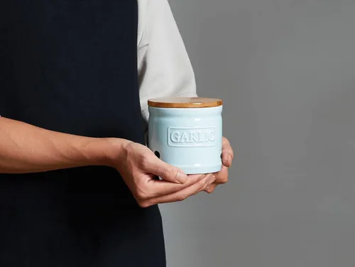 Miniatura 7 de ONEMORE Soporte de ajo con tapa, recipiente de ajo de cerámica de 4 pulgadas, azul claro