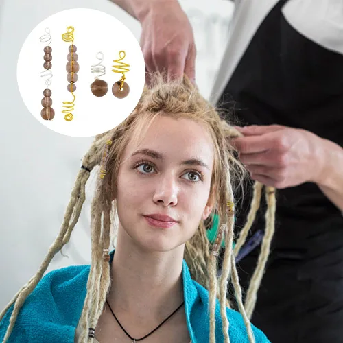 Miniatura 5 de SUPERFINDINGS Juego de 24 piezas de joyería para el cabello para trenzas, cuentas de vidrio color marrón rosa, dijes para el cabello, accesorios