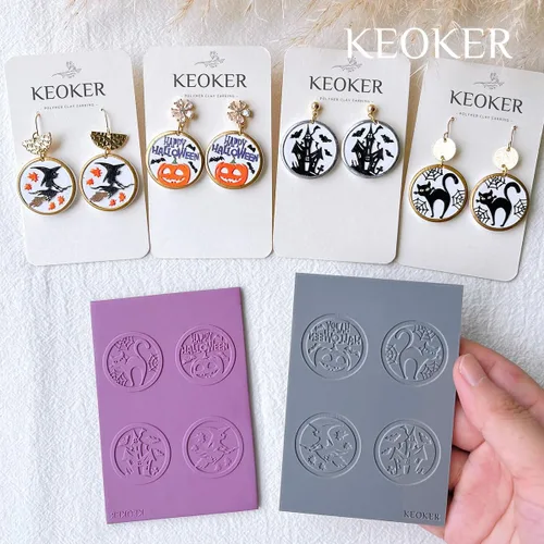 Miniatura 4 de Keoker Hojas de textura de arcilla polimérica para Halloween, tapete de textura de arcilla de Halloween para hacer aretes, joyas, herramientas