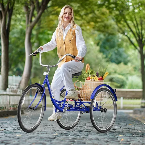 Miniatura 9 de Betterland Triciclo para adultos de 24/26 pulgadas, triciclo cómodo con canasta grande, bicicleta de crucero estable de 3 ruedas para compras