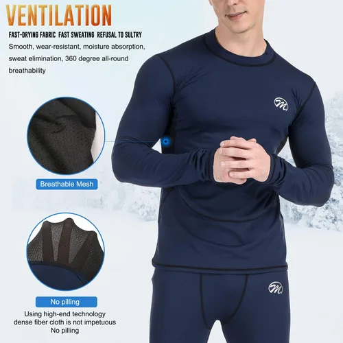 Miniatura 2 de MeetHoo Conjunto de ropa interior térmica para hombre, capa base de compresión, ropa de invierno con forro polar largo, ropa de correr y esquiar