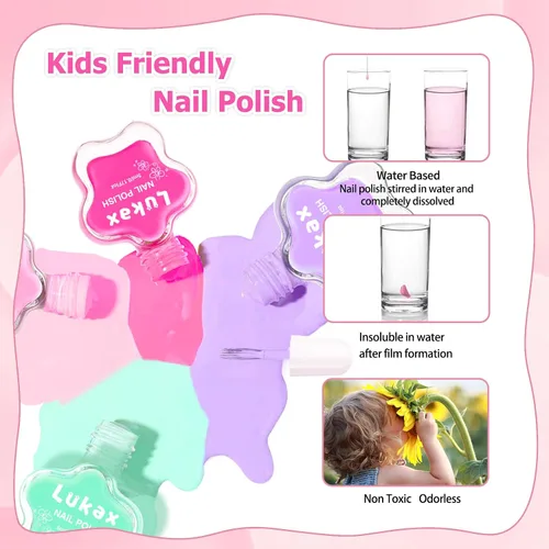 Miniatura 7 de Lukax Juego de esmaltes de uñas para niñas – 12 colores no tóxicos seguros para niños pequeños, a base de agua, despegar y quitar bajo olor