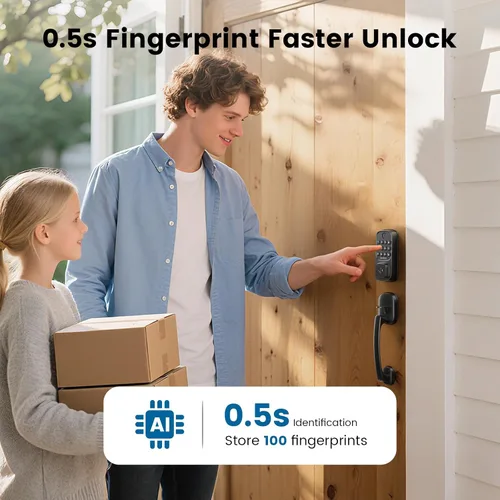 Miniatura 3 de Lockzo Cerradura de puerta inteligente con asa, juego de cerrojo de puerta de entrada sin llave, cerradura inteligente WiFi integrada para parte