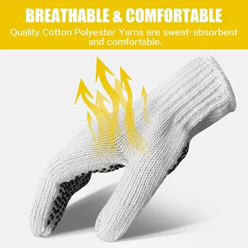 Miniatura 3 de GSAFEME Guantes de trabajo de seguridad, 12 pares de algodón con puntos de agarre antideslizantes para construcción, levantamiento de almacén, Con