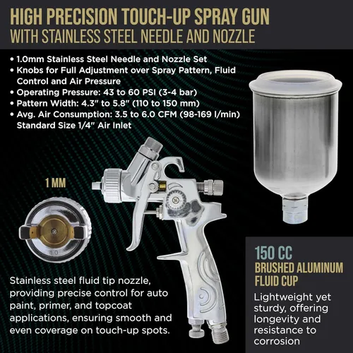 Miniatura 3 de HVLP. JUEGO DE PISTOLA PULVERIZADORA PARA MINI RETOQUES. Boquilla de 3/100 pulgadas para pintura de retoque de acabado. Ideal para retocar manchas