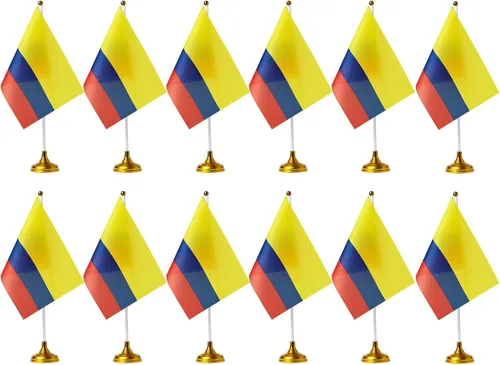 ZXvZYT Bandera de Colombia - Bandera colombiana de escritorio, pequeñas banderas de mesa colombianas para oficina con base de soporte (12 unidades)