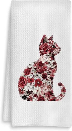 Miniatura 11 de Toalla de cocina con gato floral, toalla de mano con gato floral para decoración de baño, toalla de té para platos de cocina con gatito