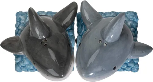 Miniatura 3 de Pacific Giftware Sharks on the Sea - Juego de salero y pimentero de cerámica con temática oceánica, juego de condimentos de mesa divertidos