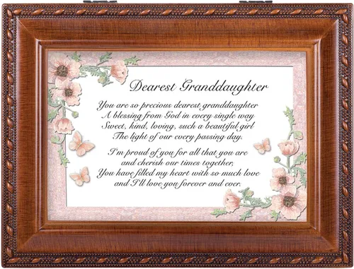 Miniatura 2 de Cottage Garden Dearest Granddaughter So Precious Woodgrain Rope Trim Jewelry Music Box Plays You are My Sunshine