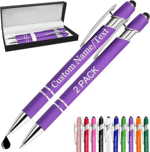Miniatura 30 de Bolígrafos personalizados con nombre, paquete de 10 bolígrafos personalizados a granel, bolígrafo de tinta negra grabada con punta de lápiz óptico