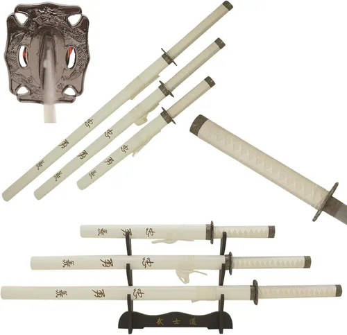 Miniatura 9 de Snake Eye Tactical Juego de katana samurái de 3 piezas con diseño de dragón de dos tonos