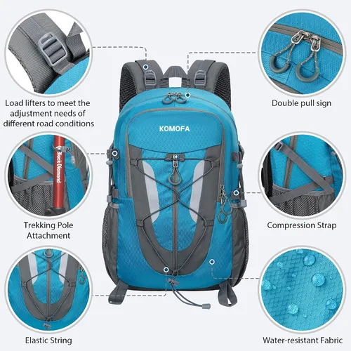 Miniatura 3 de Mochila de senderismo de 30 L, ligera, mochila de viaje pequeña para hombres y mujeres, para acampar al aire libre, mochilero, color azul
