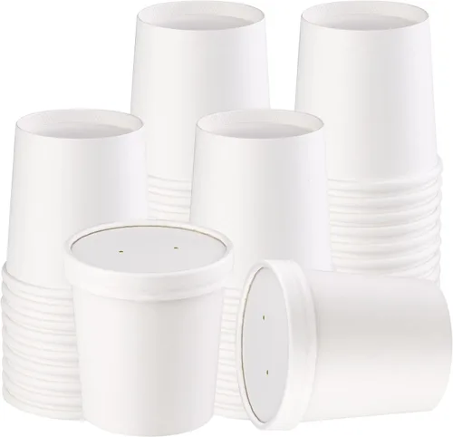 Miniatura 12 de Paquete de 25 recipientes de sopa de 8 onzas con tapas, taza de sopa de papel desechable, recipientes de papel para alimentos con tapas, recipiente