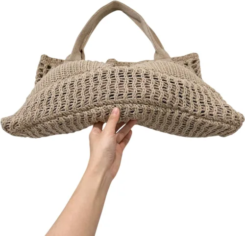 Miniatura 28 de ENBEI Bolsa de playa para mujer, diseño hueco de punto de ganchillo, elegante para la playa, viajes y uso diario