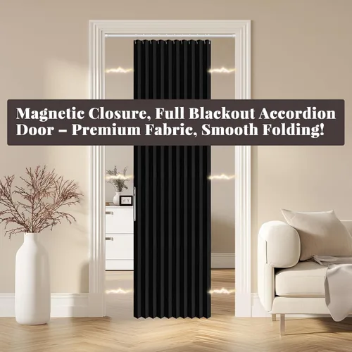 Miniatura 7 de AJAZZ Cortina de puerta magnética 100% opaca de acordeón para armario, cortina invisible para puerta interior de dormitorio, sala de estar, pasillo