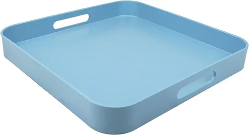 Miniatura 10 de Bandeja azul para mesa de café, bandeja decorativa rectangular de plástico con asas para entretenimiento, patio al aire libre, sala de estar