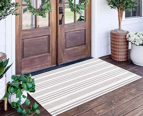 Miniatura 13 de Tapete para exteriores de rayas color negro y blanco, tapete tejido a mano lavable a máquina para interiores, porche, entrada, sala, pasillo, Rayas