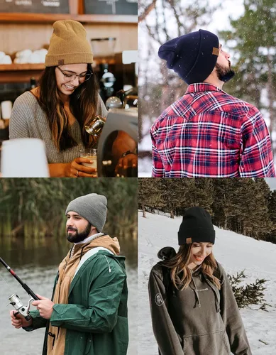 Miniatura 5 de Gorro de invierno de punto acrílico para hombres y mujeres suave cálido unisex con puños