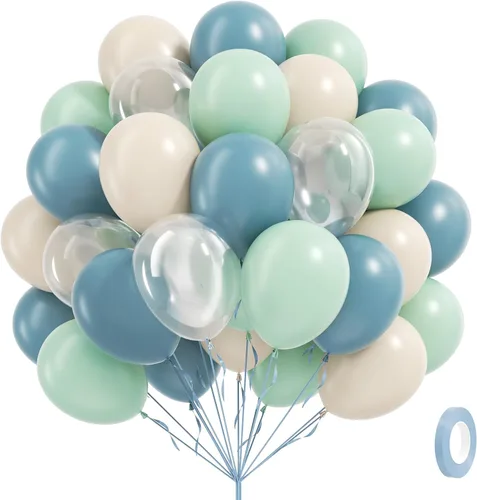 Miniatura 13 de 60 globos de 12 pulgadas, color verde salvia, azul polvoriento y amarillo pastel, globos de color azul nude y verde para baby shower, boda, Azul