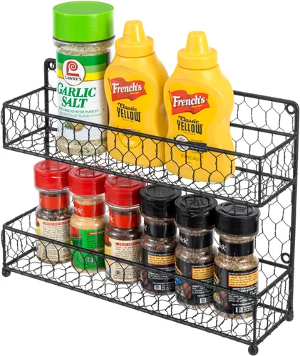 MyGift Estante para especias de pared, estante de especias de 2 niveles, organizador de almacenamiento de tarros de condimentos sobre la estufa,