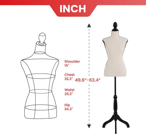 Miniatura 7 de FDW Cuerpo de maniquí femenino para costura, forma de vestido, torso de maniquí con base de trípode ajustable para exhibición de ropa