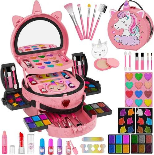 Miniatura 9 de 59 Pcs Kids Makeup Kit for Girls, Real Washable Toddler Makeup Set with Mirror, Princess Pretend Play Cosmetic Vanity Case Toy, Birthday Gifts for 3