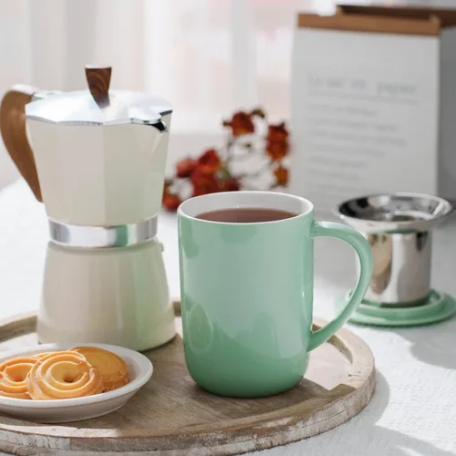 Miniatura 8 de CEEFU Taza de Té de Porcelana con Infusor y Tapa, Tetera con Filtro y Posavasos, Taza de Té de Hojas Sueltas Infusor Preparador, 16 OZ para Verde
