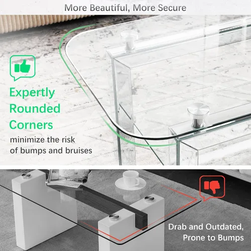 Miniatura 4 de Mesa auxiliar rectangular con parte superior de vidrio con patas de espejo plateadas para sala de estar, moderna y glamorosa mesa de vidrio templado