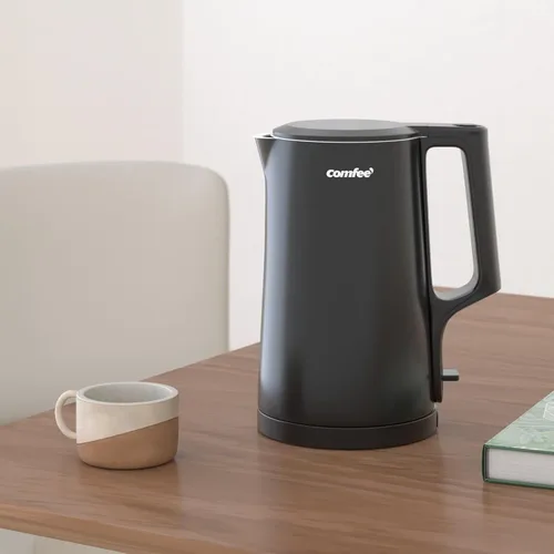 Miniatura 2 de COMFEE' Hervidor eléctrico de té de 1.7L de doble pared y caldera de agua eléctrica, 100% acero inoxidable interior y tapa y caño, tapa de dos Pared