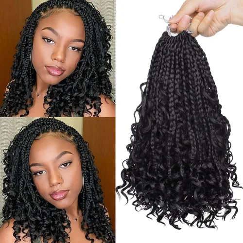 Miniatura 13 de Unionbeauty - 8 paquetes de trenzas bohemias de diosa en caja, de ganchillo de pelo para mujer negra, 8 pulgadas de trenzas de caja bob bohemias