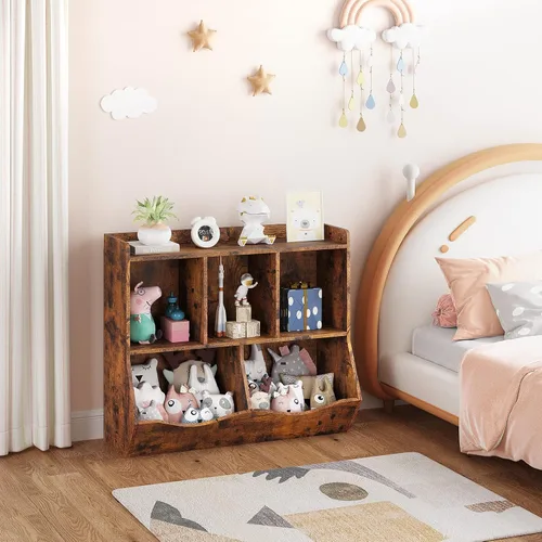 Miniatura 4 de IDEALHOUSE Estantería y estantería para niños, estante de almacenamiento de juguetes, estante múltiple con armario organizador de cubos para niños