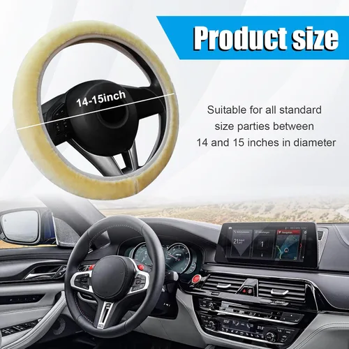 Miniatura 2 de Funda Esponjosa para Volante de Automóvil, Protector Universal Peludo para Volante de Auto de 15'', para Invierno Cálido, Funda Elástica