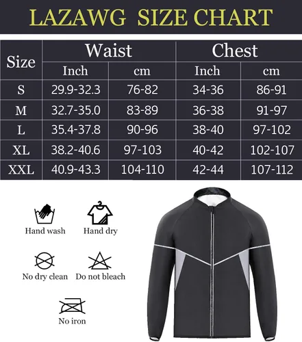 Miniatura 4 de LAZAWG Traje de sauna para hombre, manga larga, sudadera con cremallera, chaqueta de sauna para gimnasio, entrenamiento, ejercicio Negro