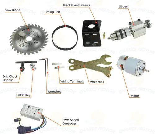 Miniatura 3 de CHANCS 895 Mini sierra de mesa para corte de madera DC 24V 12000RPM PWM Monitor regulador de atenuación con interruptor y perilla Voltaje de salida