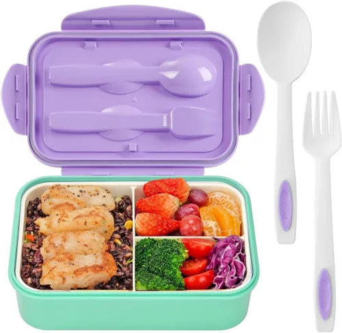 Miniatura 11 de LOVINA Cajas Bento para Adultos – Contenedor de almuerzo Bento de 1100 ML para niños con cuchara y tenedor – Tamaño perfecto duradero para comida