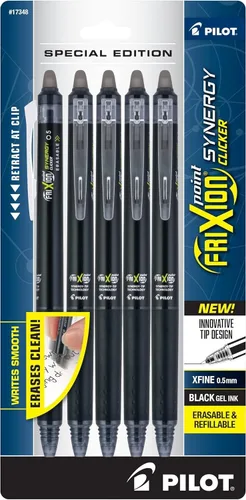 Miniatura 6 de PILOT FriXion Synergy Clicker - Bolígrafos de tinta de gel borrables, recargables, retráctiles, punta extra fina de 0.5 mm, paquete de 5