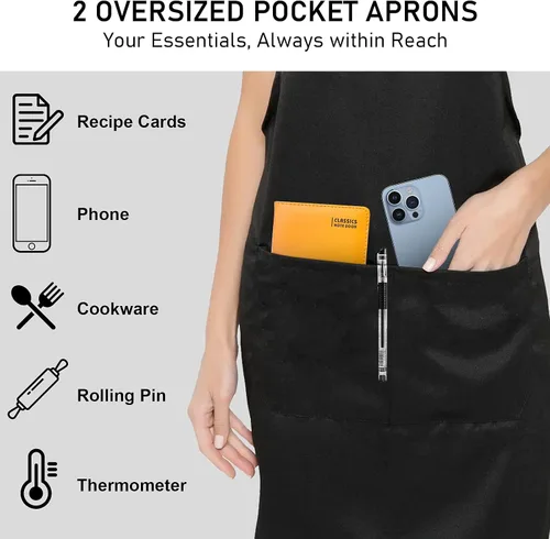 Miniatura 4 de Paquete de 12 delantales con peto, delantales unisex de cocina de restaurante para mujeres con 2 bolsillos, delantales de chef para cocinar