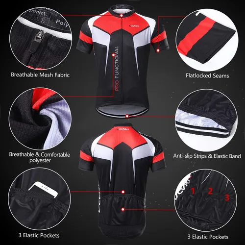 Miniatura 3 de LIXADA Camiseta de ciclismo para hombre de manga corta con pantalones cortos acolchados de secado rápido para verano, ropa corta para bicicleta