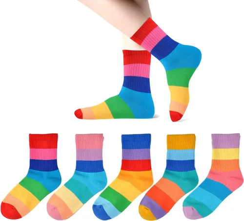Miniatura 31 de EPEIUS Paquete de 5 calcetines sin costuras con rayas arcoíris para niños y niñas