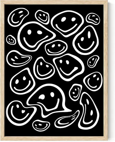 Miniatura 90 de HAUS AND HUES Impresión artística de sonrisas ácidas negras - Individual - 12x16 Smileys negros