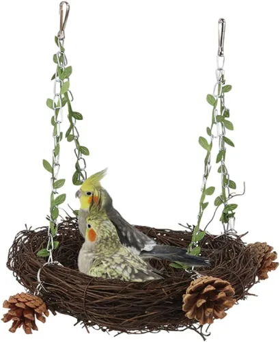 Nido de ratán natural pequeño, mediano y grande, columpio para pájaros para loro, cacatúa, conure, cacatúa, guacamayo amazónico, agapornis gris