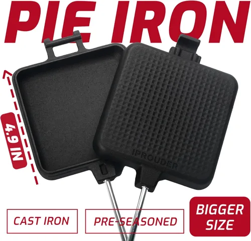 Miniatura 3 de Campfire Pie Iron - Sandwichera grande de hierro fundido de 4.9 pulgadas para camping, 2 piezas con bolsa de almacenamiento, asas gruesas de 22.6
