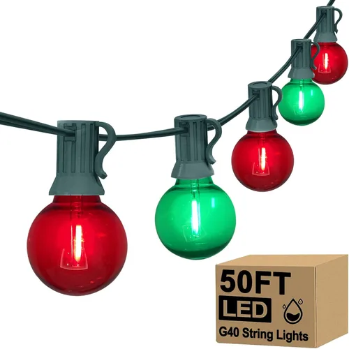 Miniatura 9 de Cadena de luces LED G40 para exteriores de Navidad de 50 pies, cadena de luces colgantes de globo con 27 LED inastillables, luces rojas y verdes