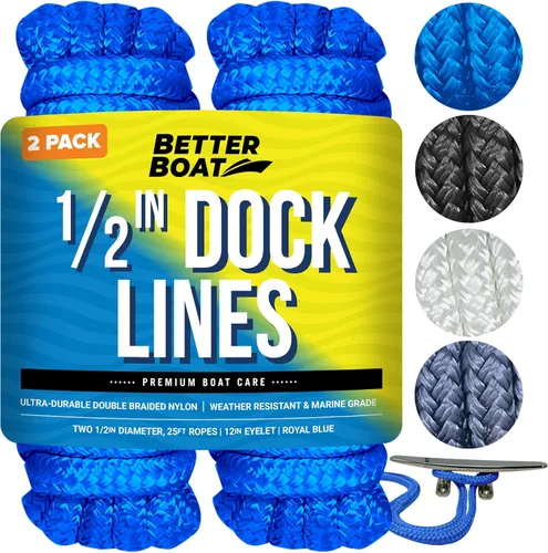 Miniatura 12 de Líneas de muelle para barcos de 1/2 pulgada x 25 pies, paquete de 2 cuerdas de nailon trenzado doble con bucle de 12 pulgadas, línea de amarre