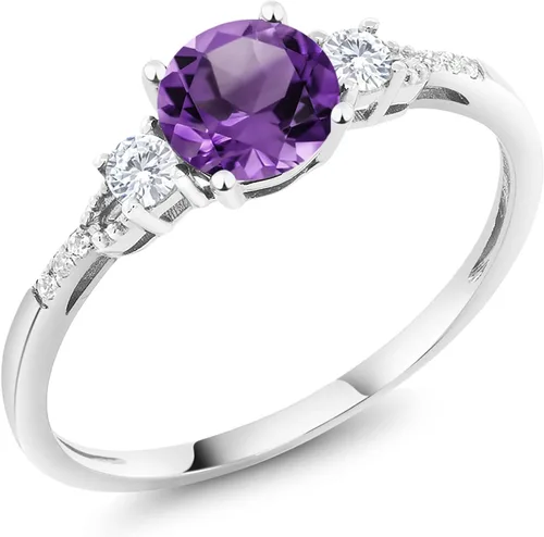 Miniatura 74 de Gem Stone King Anillo de compromiso de 3 piedras preciosas redondas de oro blanco de 10 quilates con piedra natal de 0.236 in con piedra natal