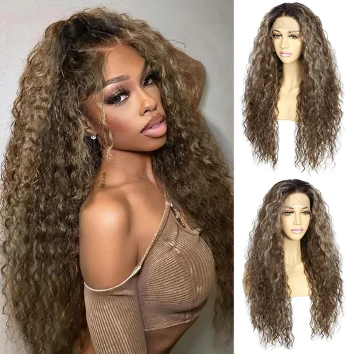 Miniatura 21 de SAPPHIREWIGS Pelucas de encaje frontal color marrón, sin pegamento, onda de agua, de encaje frontal sintético, para mujeres afrodescendientes